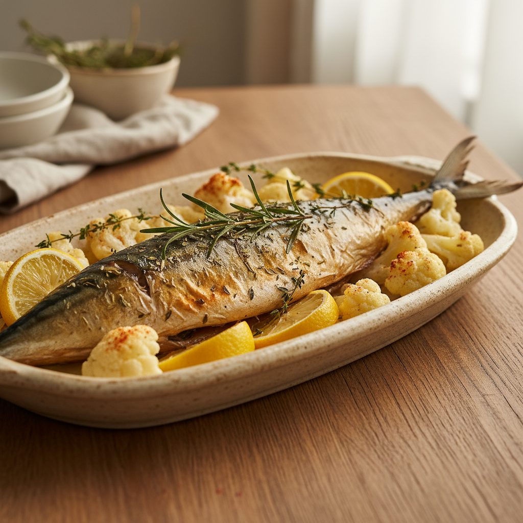 Запечённая скумбрия с цветной капустой и лимоном